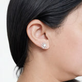 925 Sterling Silver Starburst Stud Earrings With Round & Baguette Cubic Zirconia