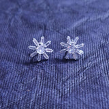 925 Sterling Silver Starburst Stud Earrings With Round & Baguette Cubic Zirconia