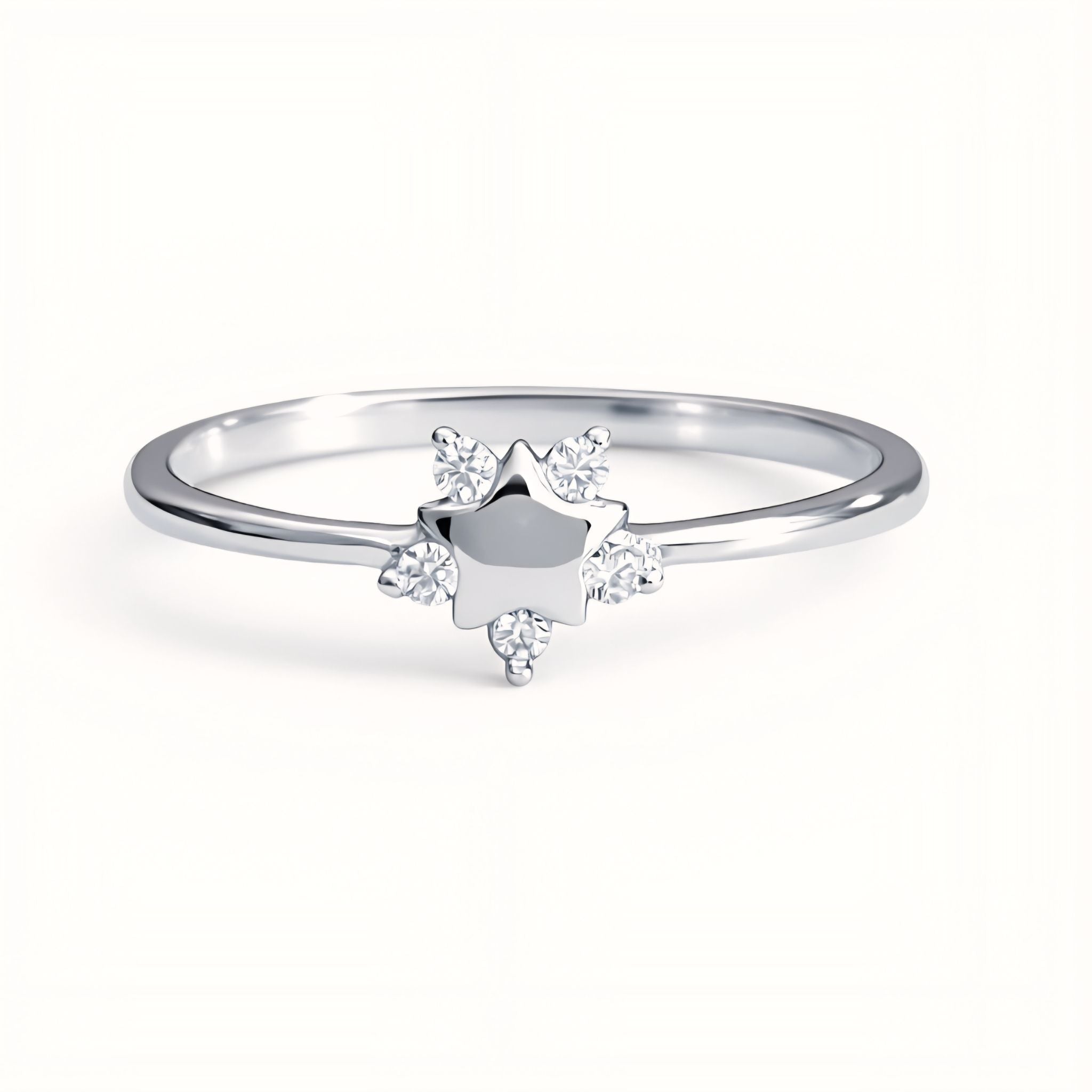 925 Sterling Silver Celestial Star Ring with Cubic Zirconia