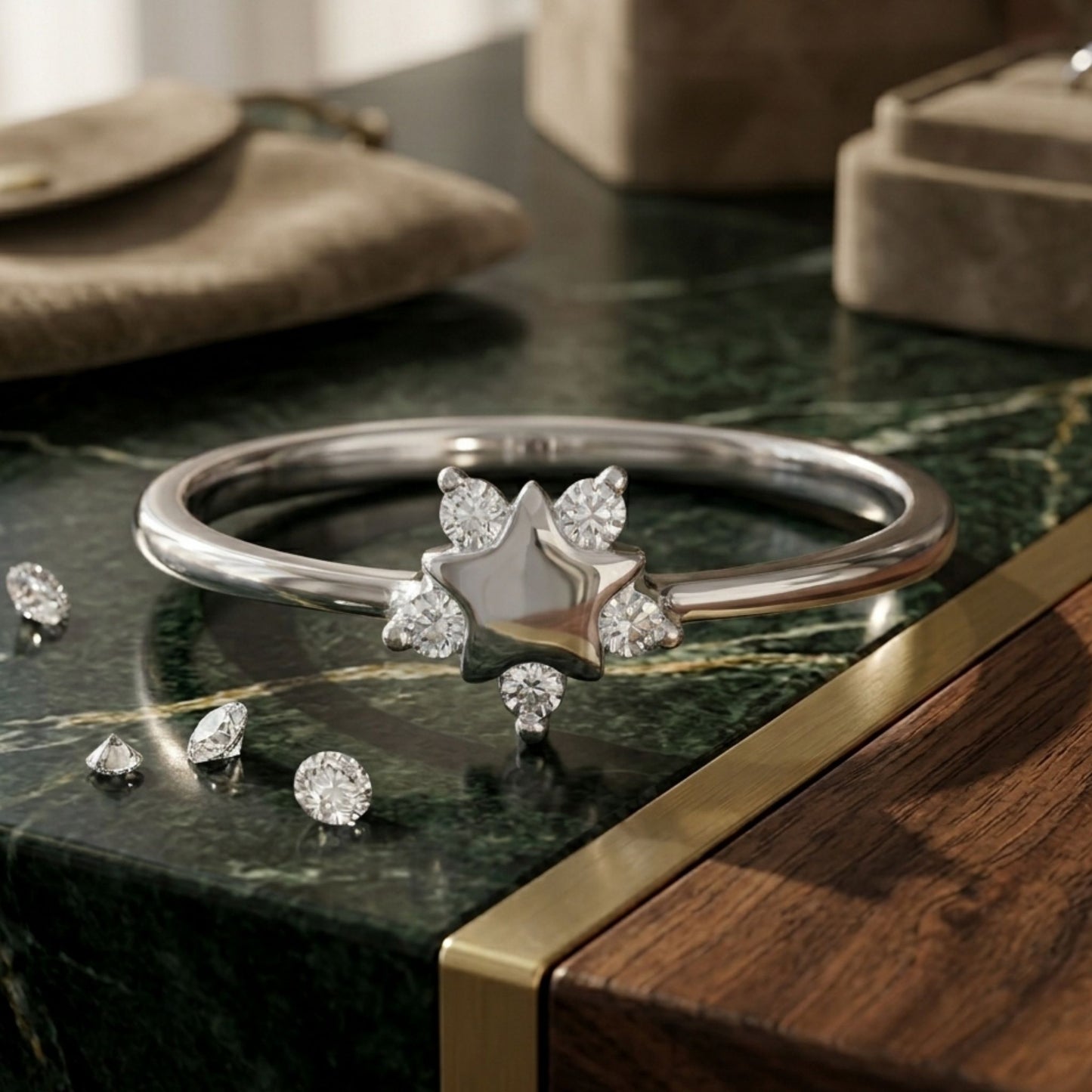 925 Sterling Silver Celestial Star Ring with Cubic Zirconia