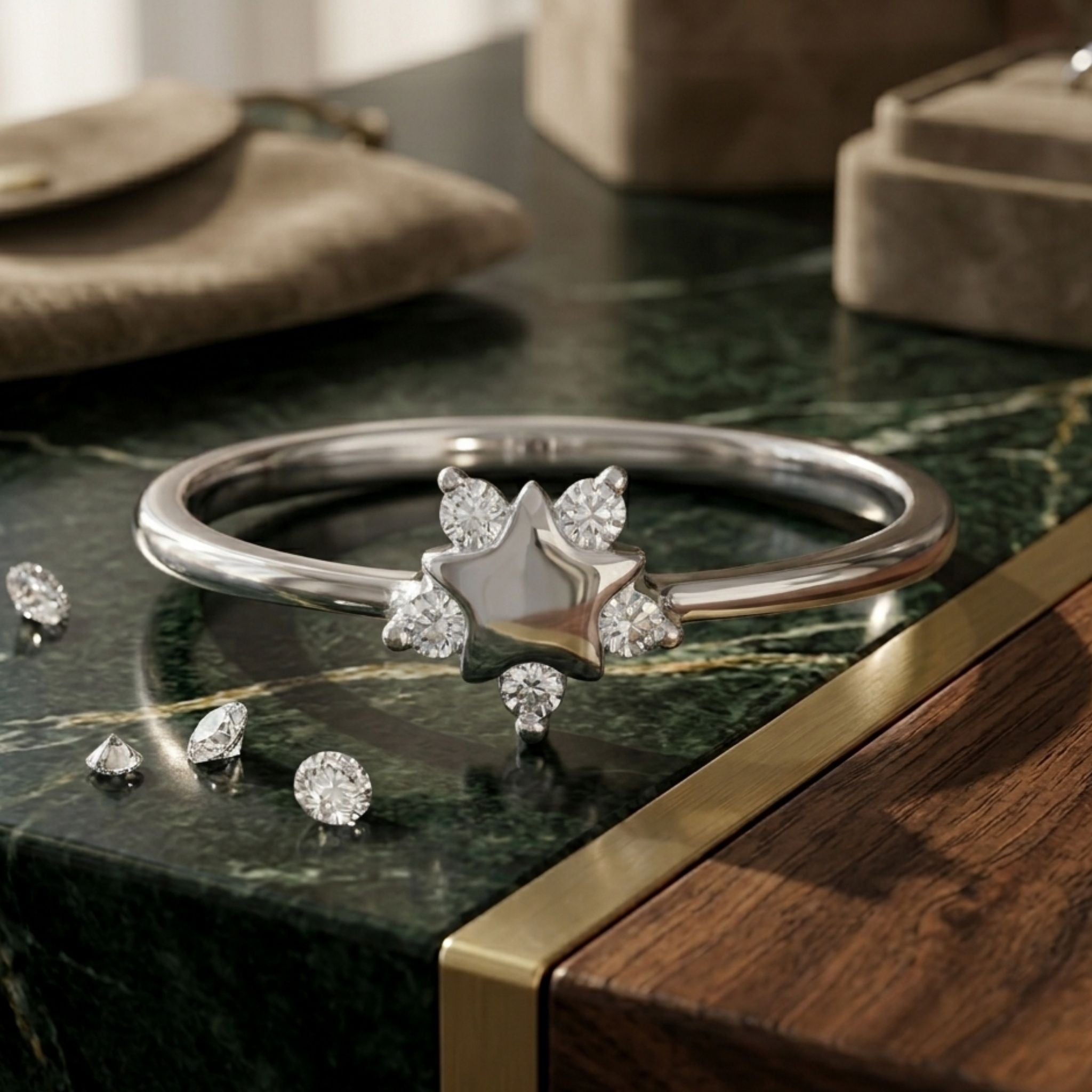 925 Sterling Silver Celestial Star Ring with Cubic Zirconia