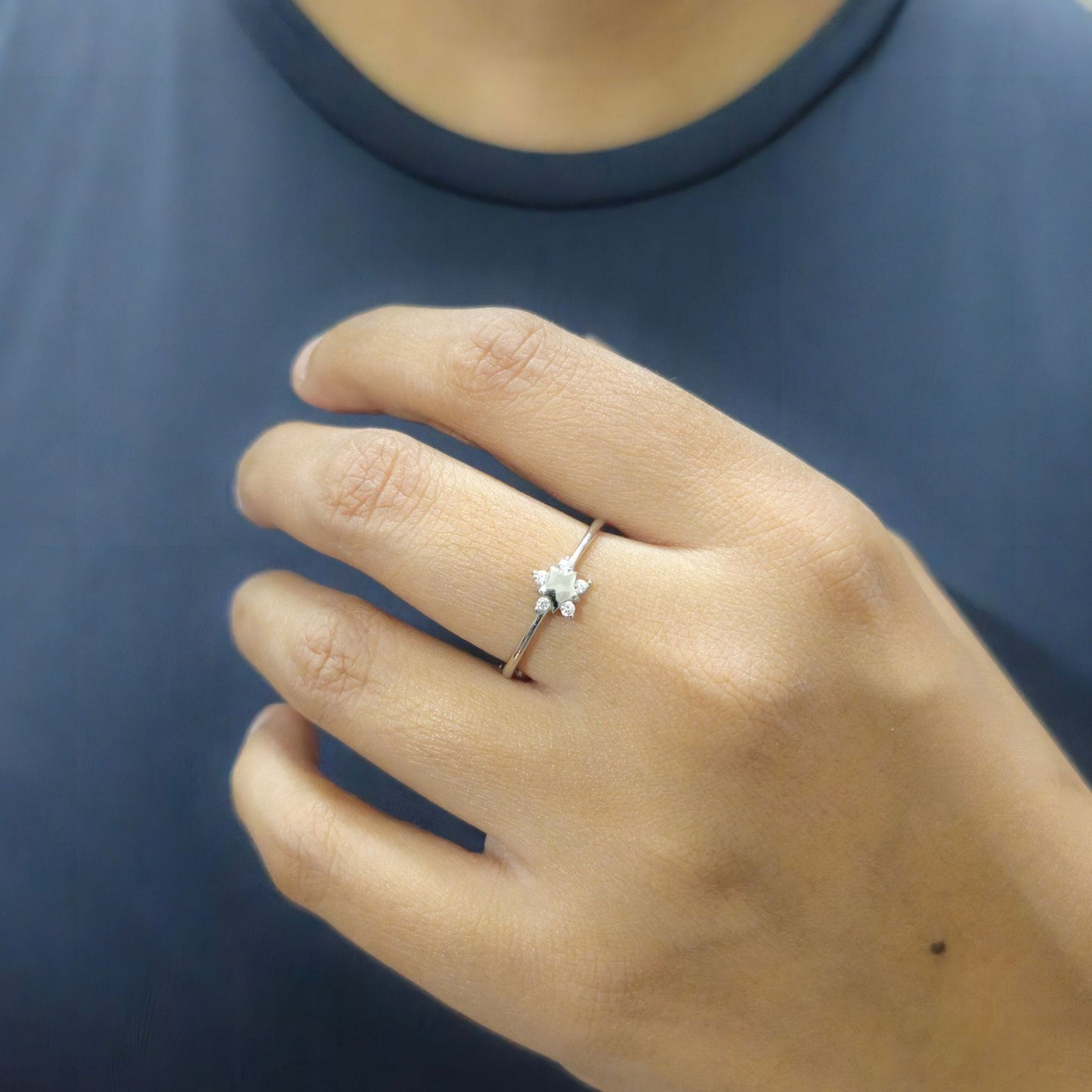 925 Sterling Silver Celestial Star Ring with Cubic Zirconia