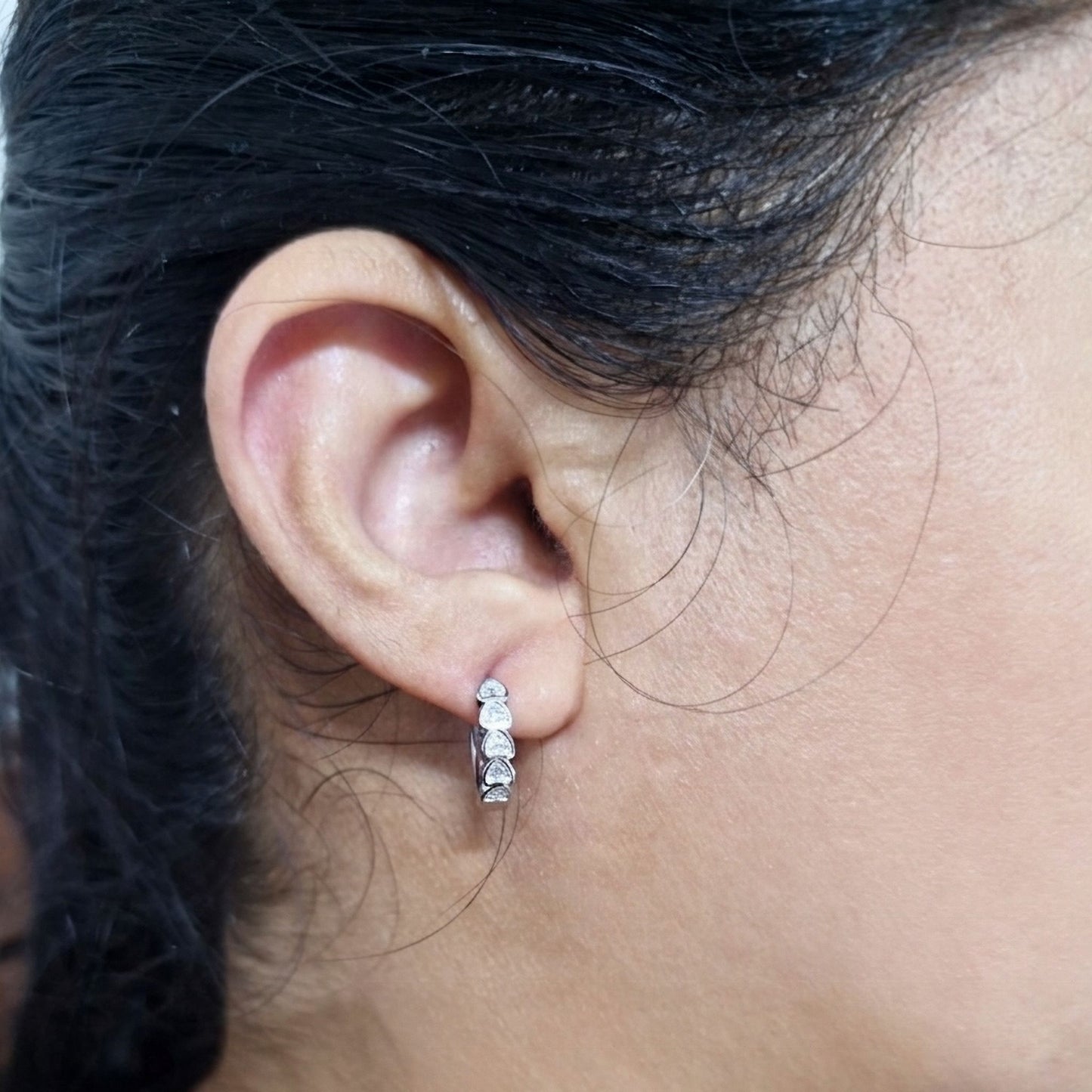 925 Sterling Silver Heart Hoop Earrings With Cubic Zirconia