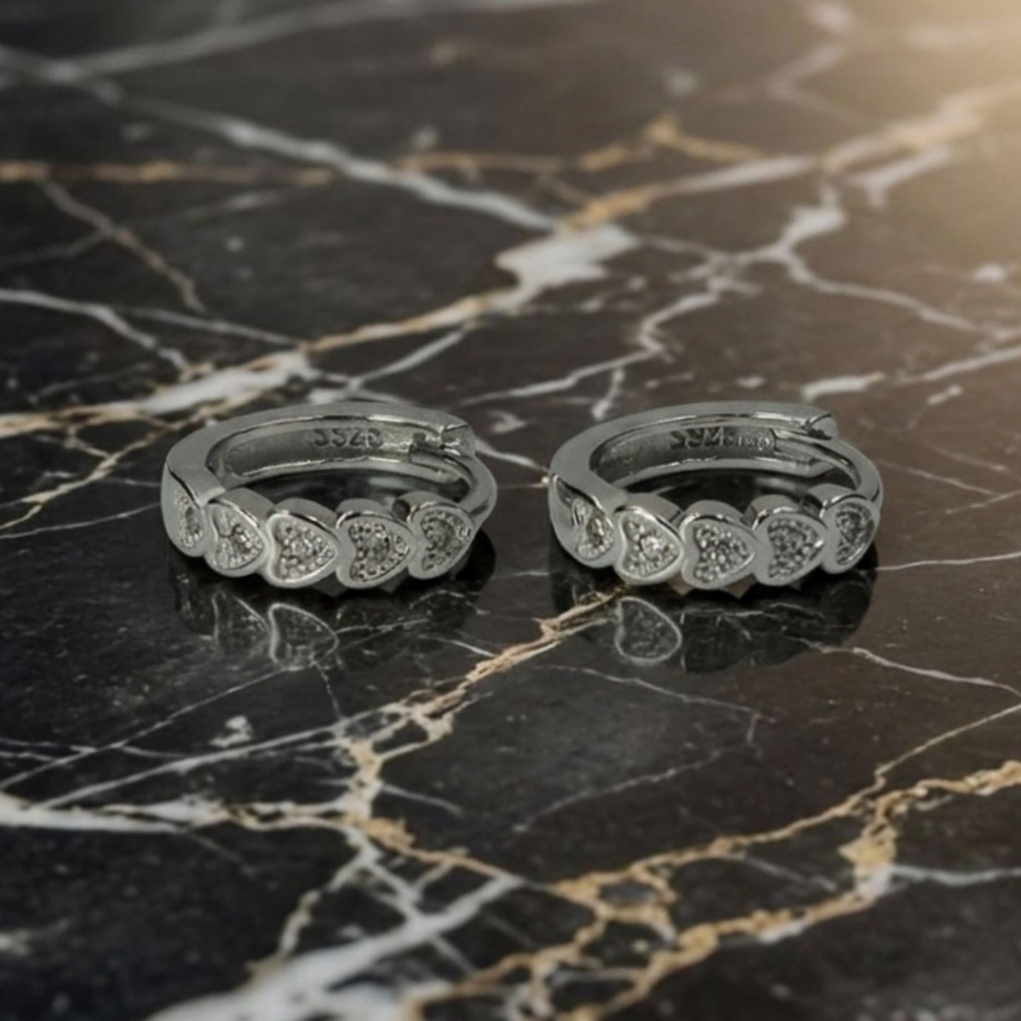 925 Sterling Silver Heart Hoop Earrings With Cubic Zirconia