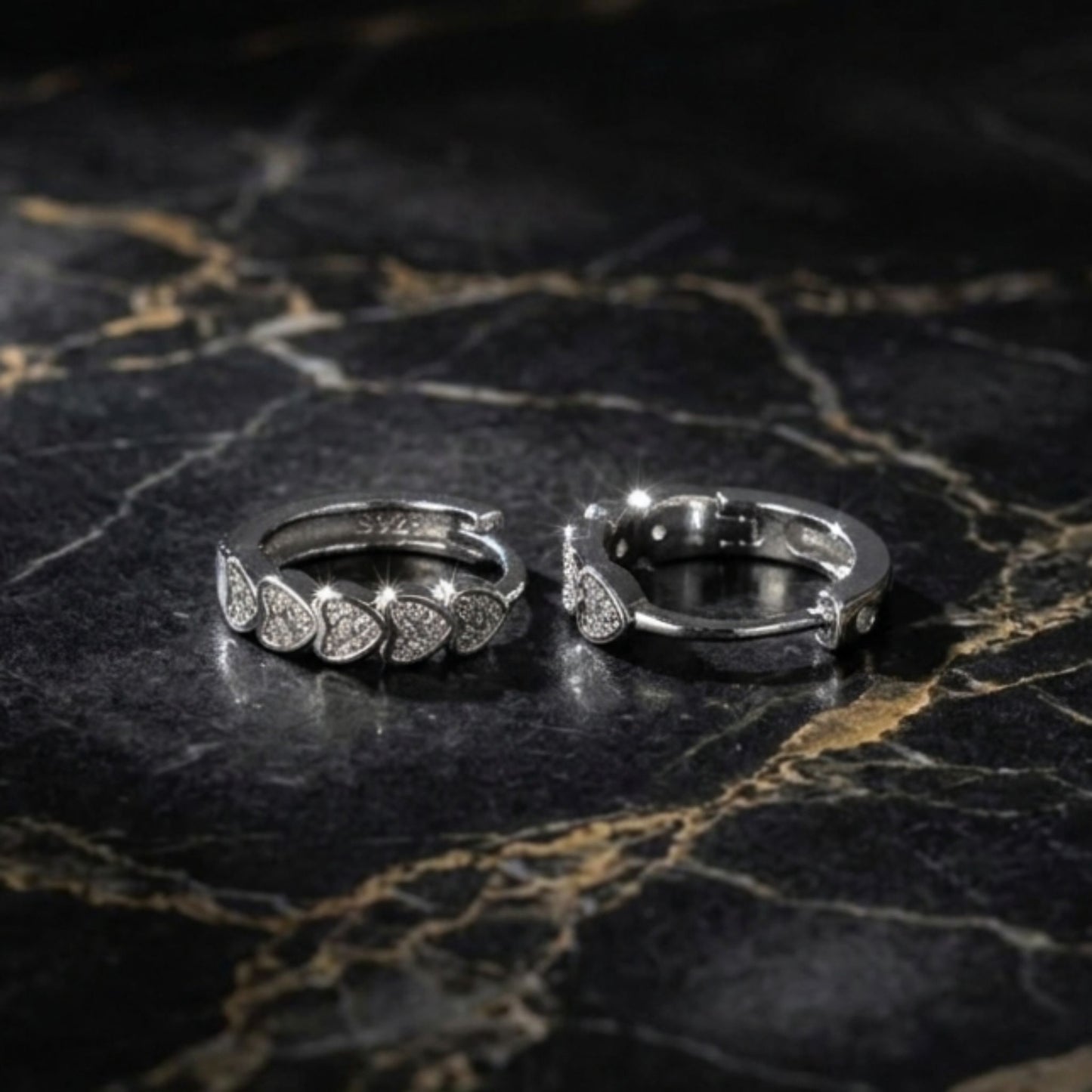 925 Sterling Silver Heart Hoop Earrings With Cubic Zirconia