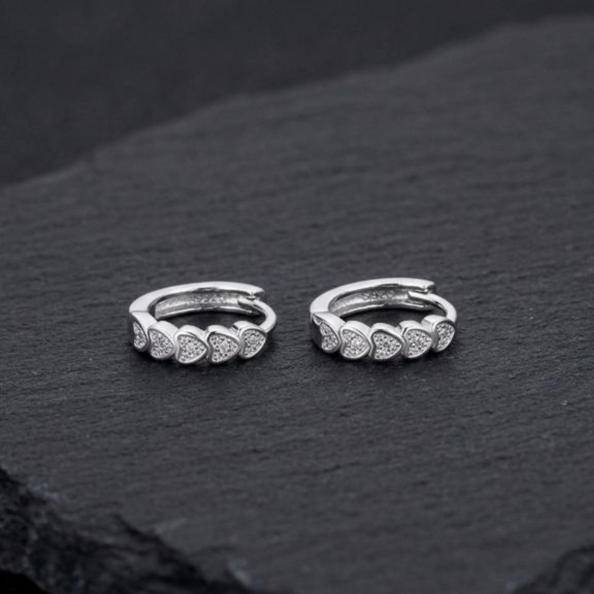 925 Sterling Silver Heart Hoop Earrings With Cubic Zirconia