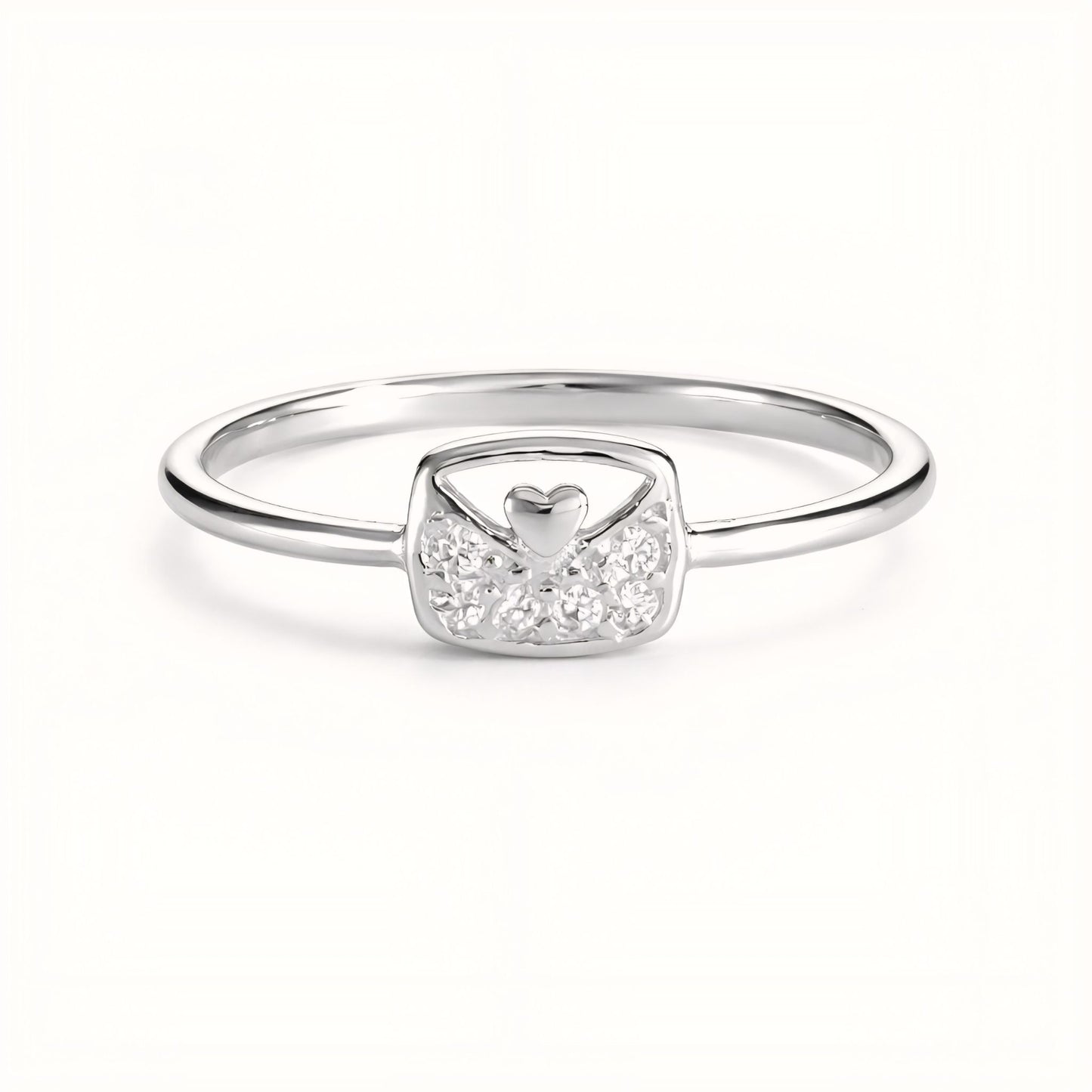 925 Sterling Silver Love Letter Envelope Ring with Cubic Zirconia