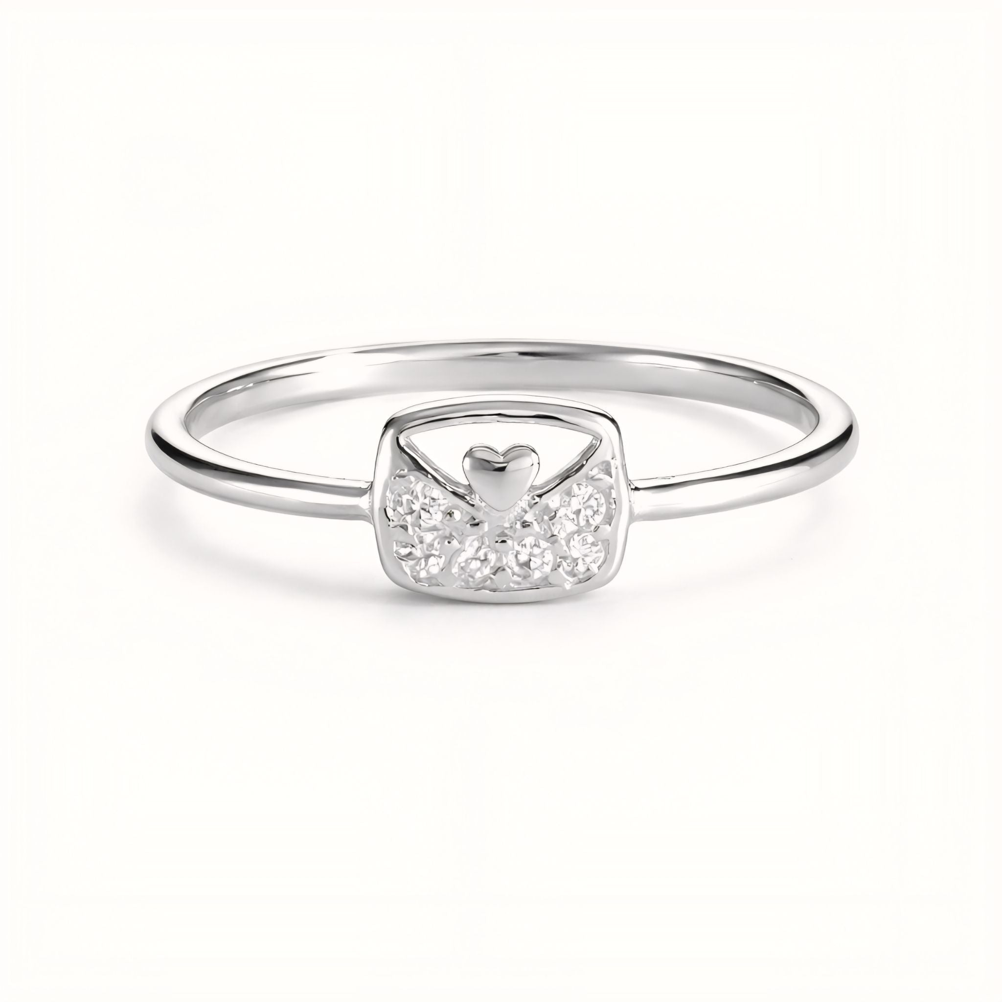 925 Sterling Silver Love Letter Envelope Ring with Cubic Zirconia
