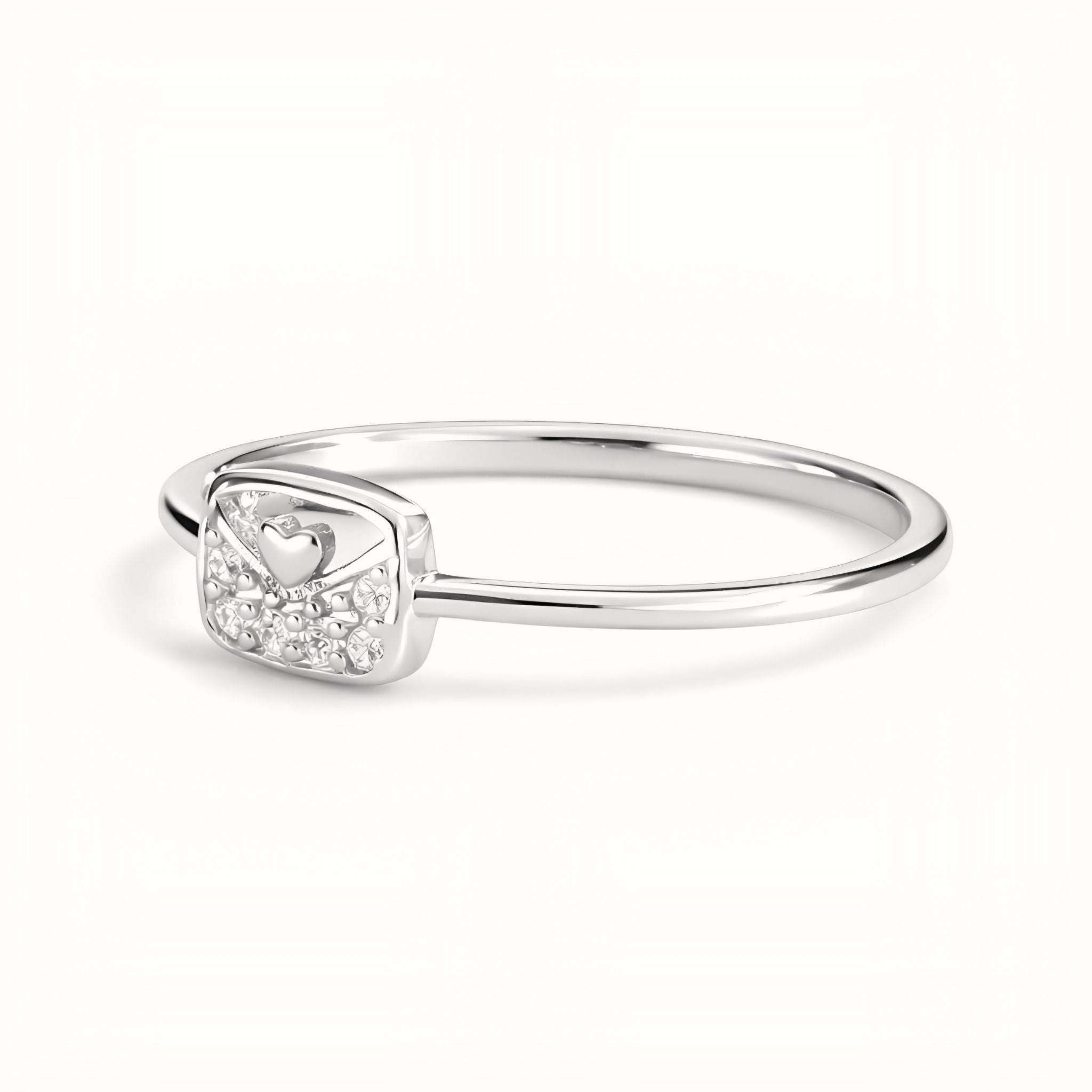 925 Sterling Silver Love Letter Envelope Ring with Cubic Zirconia
