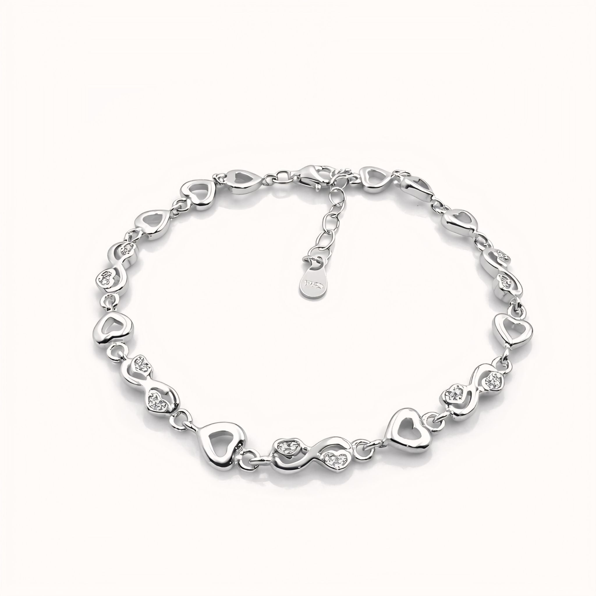925 Sterling Silver Heart & Infinity Link Bracelet with Cubic Zirconia
