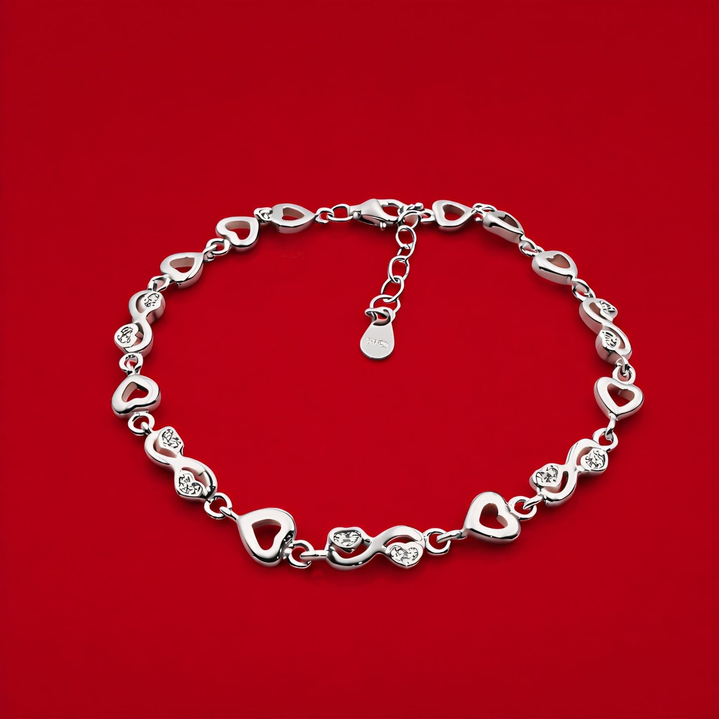 925 Sterling Silver Heart & Infinity Link Bracelet with Cubic Zirconia