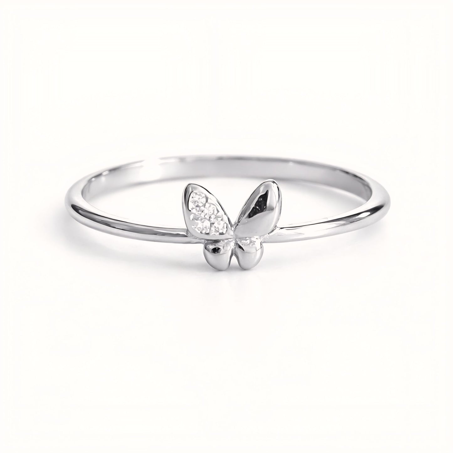 925 Sterling Silver Asymmetrical Butterfly Ring with Cubic Zirconia