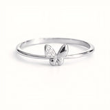 925 Sterling Silver Asymmetrical Butterfly Ring with Cubic Zirconia