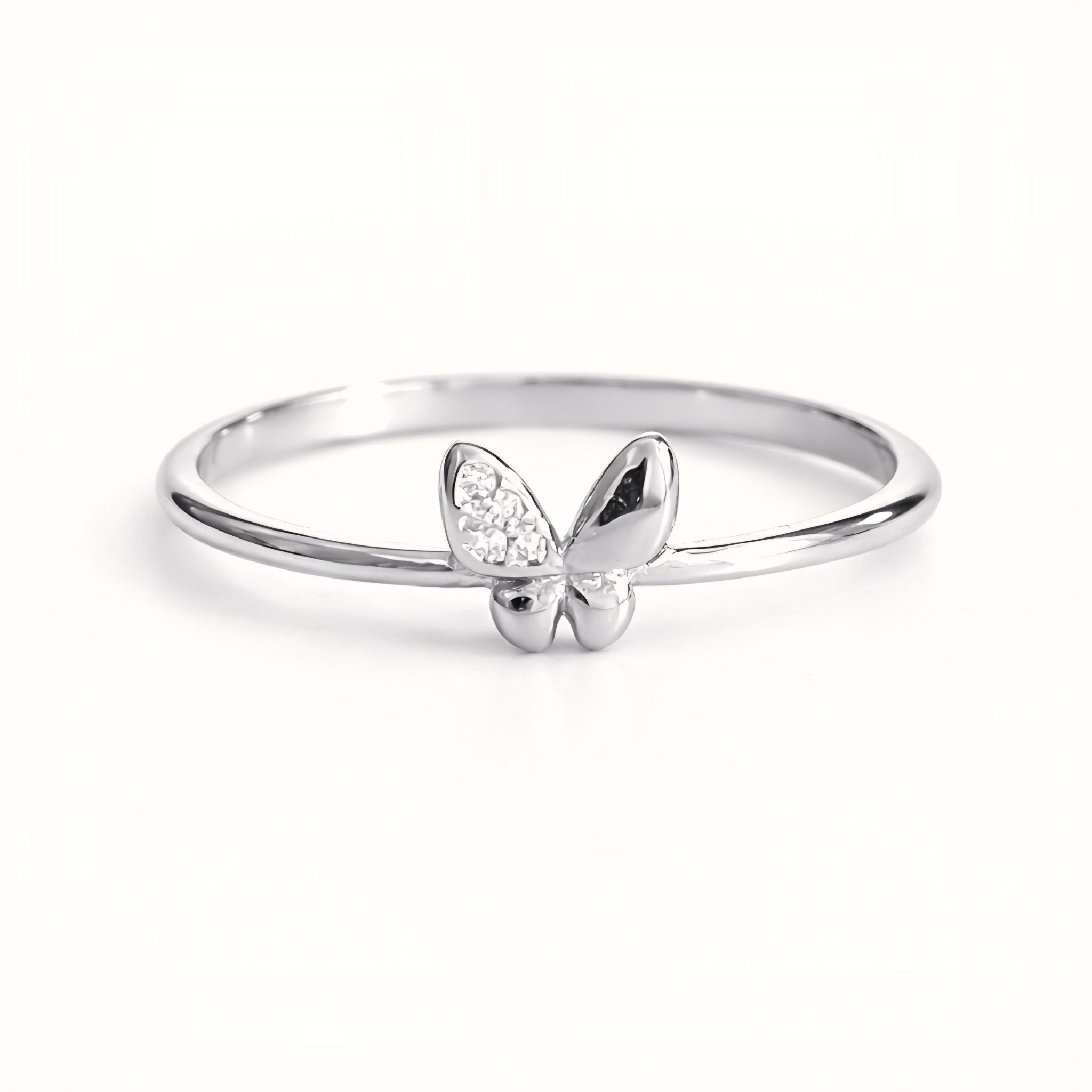 925 Sterling Silver Asymmetrical Butterfly Ring with Cubic Zirconia