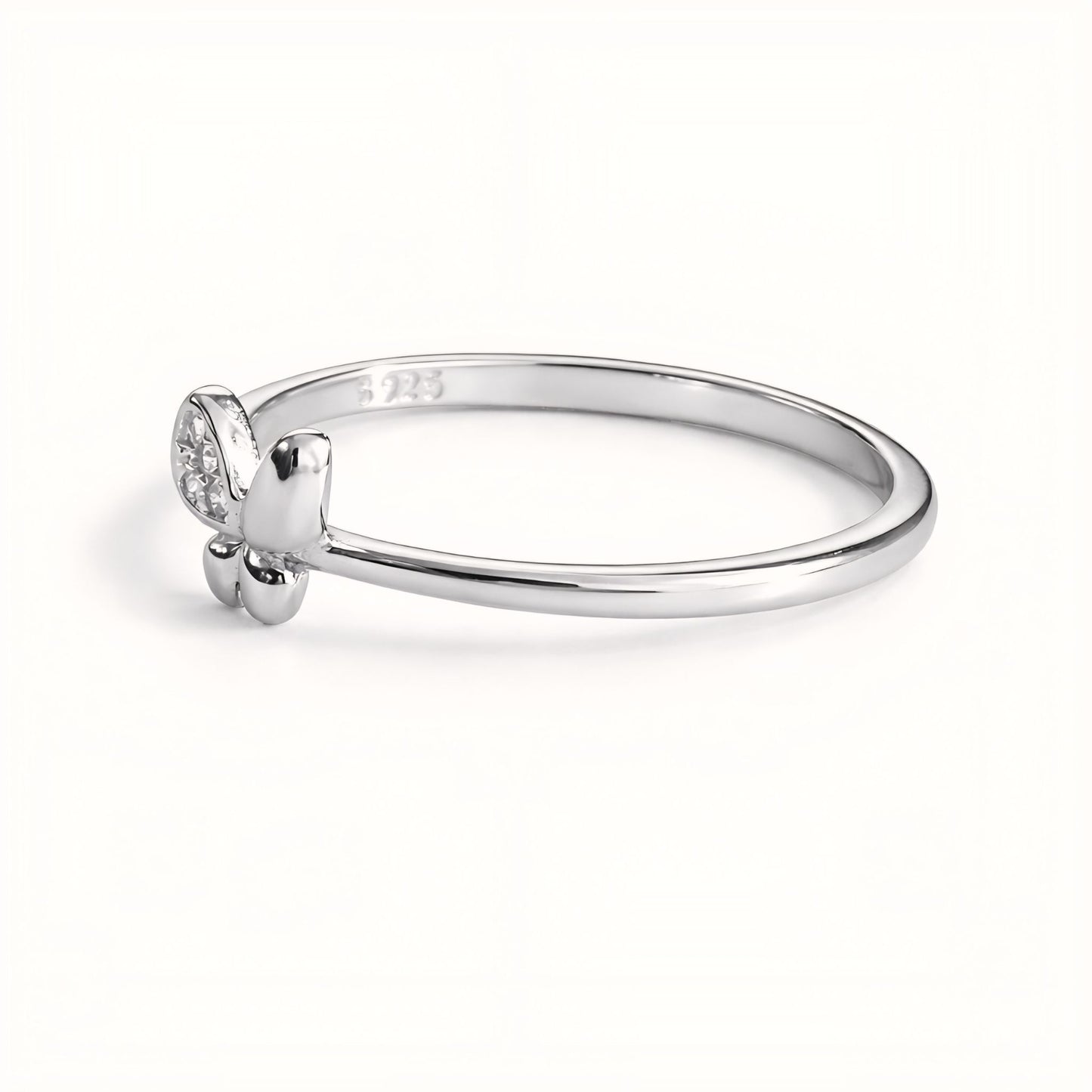 925 Sterling Silver Asymmetrical Butterfly Ring with Cubic Zirconia