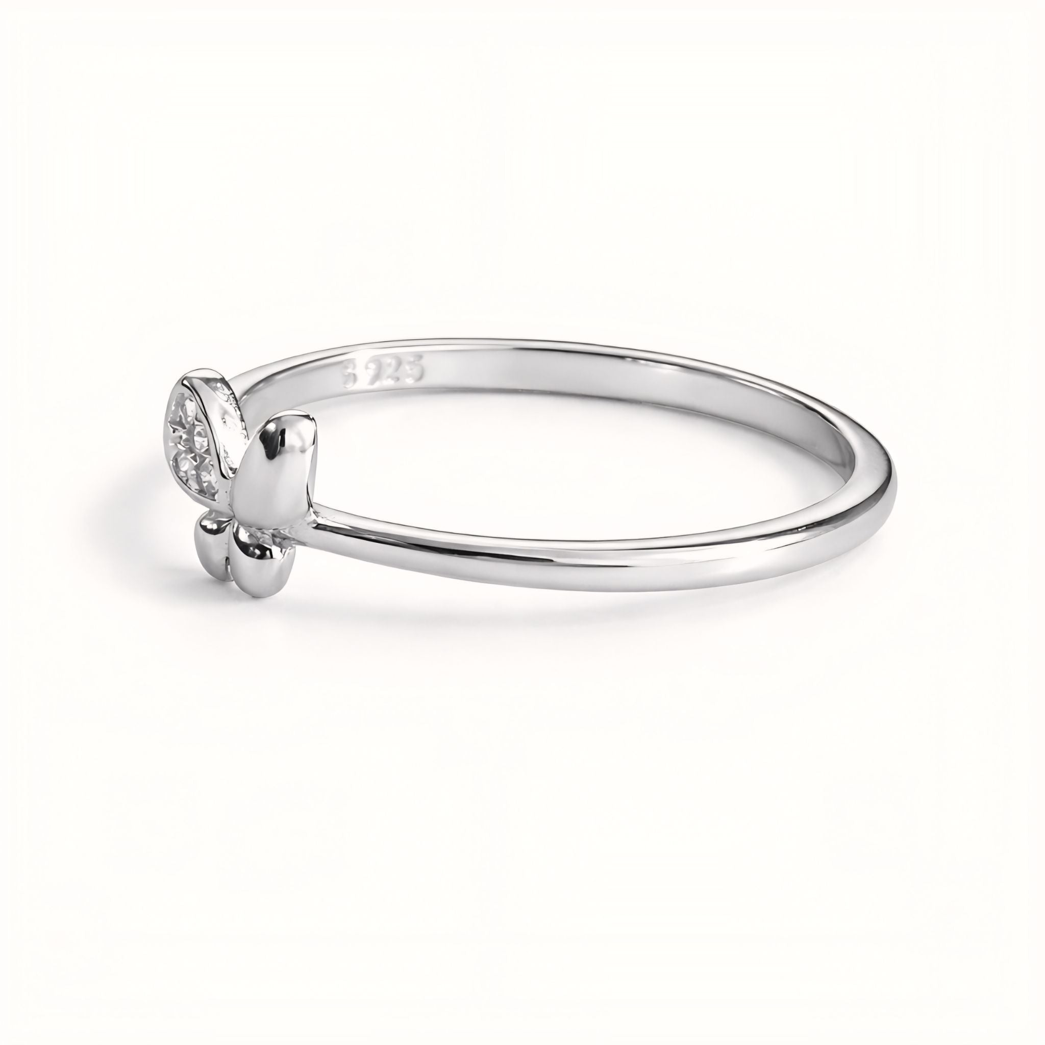 925 Sterling Silver Asymmetrical Butterfly Ring with Cubic Zirconia