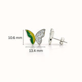 925 Sterling Silver Asymmetrical Butterfly Stud Earrings With Green & Yellow Enamel and Cubic Zirconia