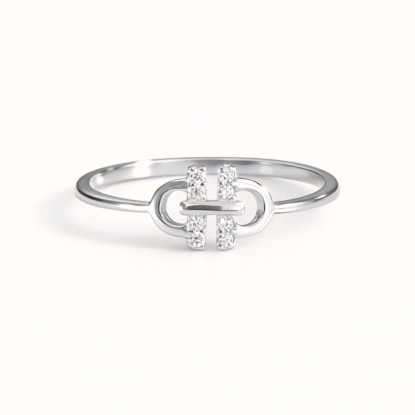 925 Sterling Silver Interlocking Buckle Ring with Cubic Zirconia