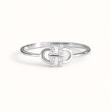 925 Sterling Silver Interlocking Buckle Ring with Cubic Zirconia