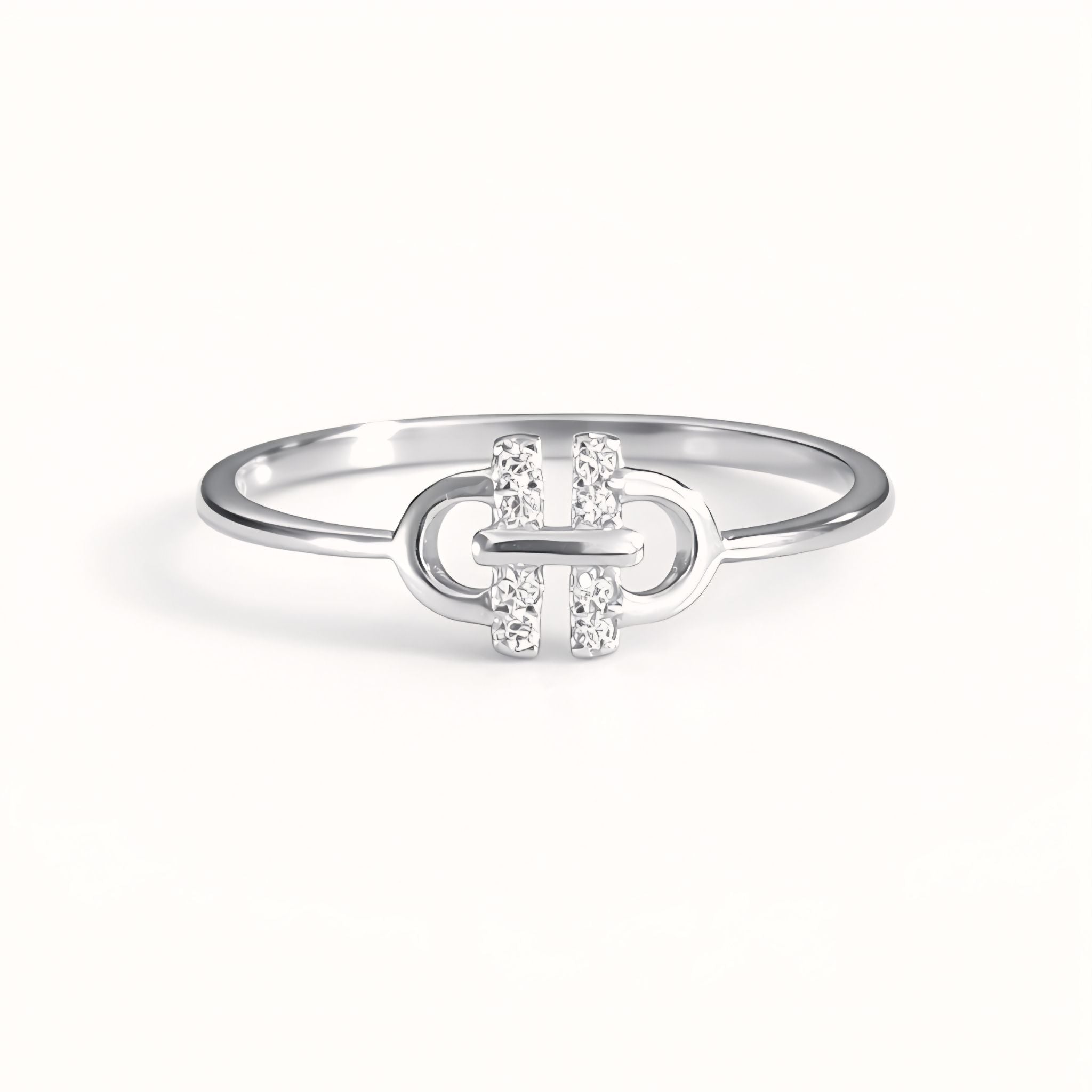 925 Sterling Silver Interlocking Buckle Ring with Cubic Zirconia