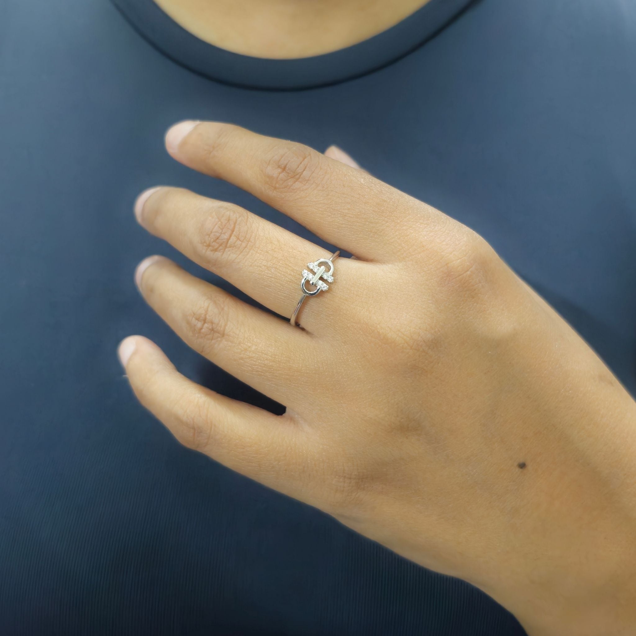 925 Sterling Silver Interlocking Buckle Ring with Cubic Zirconia