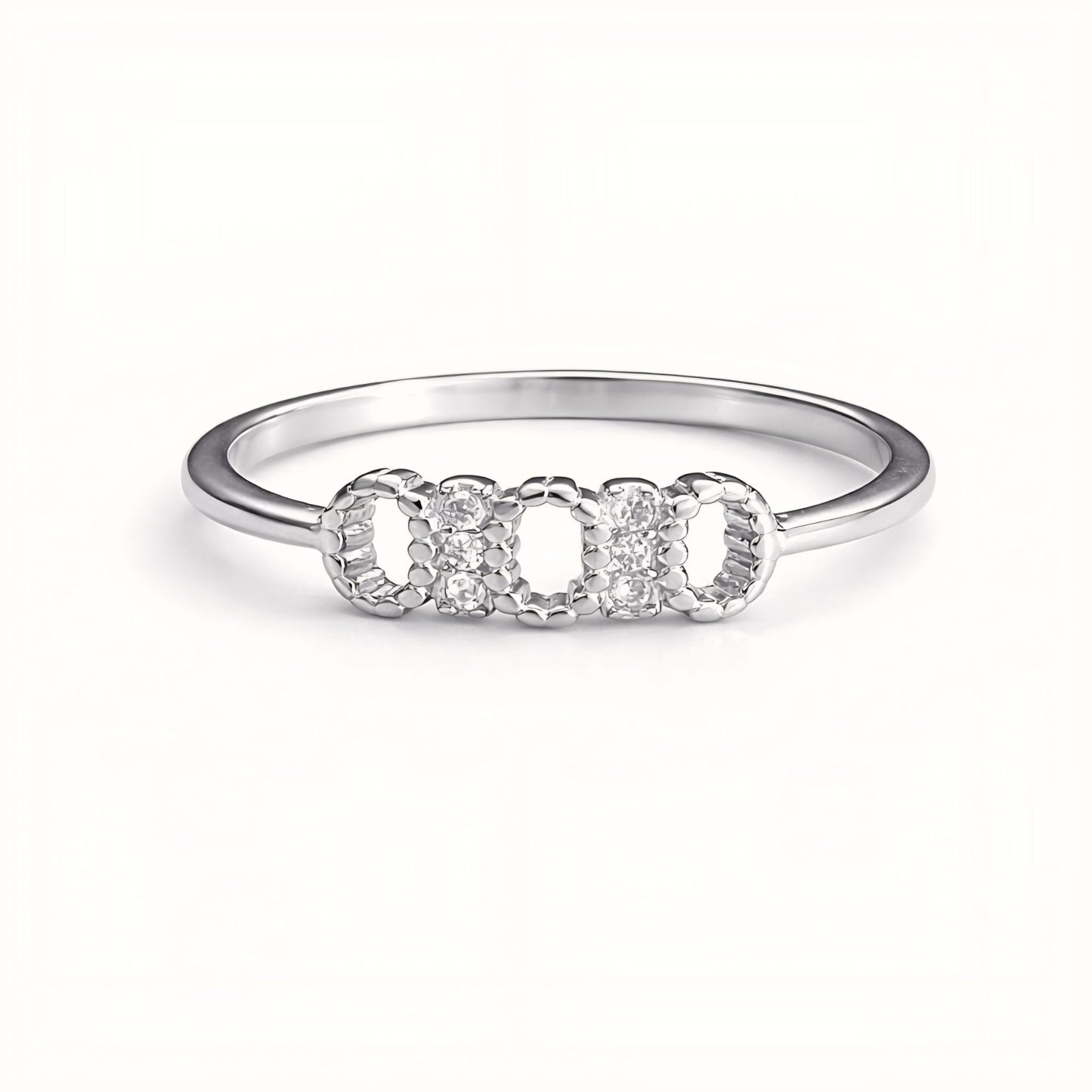 925 Sterling Silver Geometric Chain-Link Ring with Cubic Zirconia