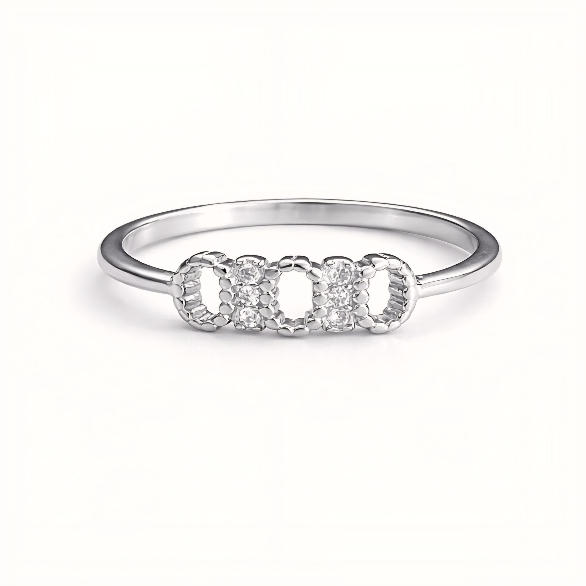 925 Sterling Silver Geometric Chain-Link Ring with Cubic Zirconia