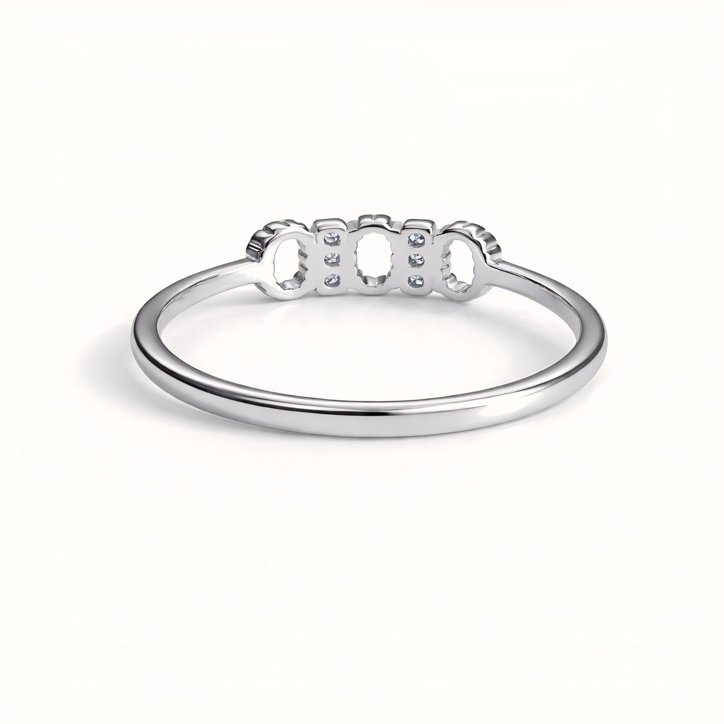 925 Sterling Silver Geometric Chain-Link Ring with Cubic Zirconia