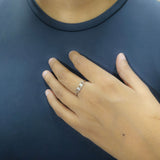 925 Sterling Silver Geometric Chain-Link Ring with Cubic Zirconia