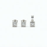 925 Sterling Silver Bezel-Set Princess Cut Cubic Zirconia Pendant and Earrings Set