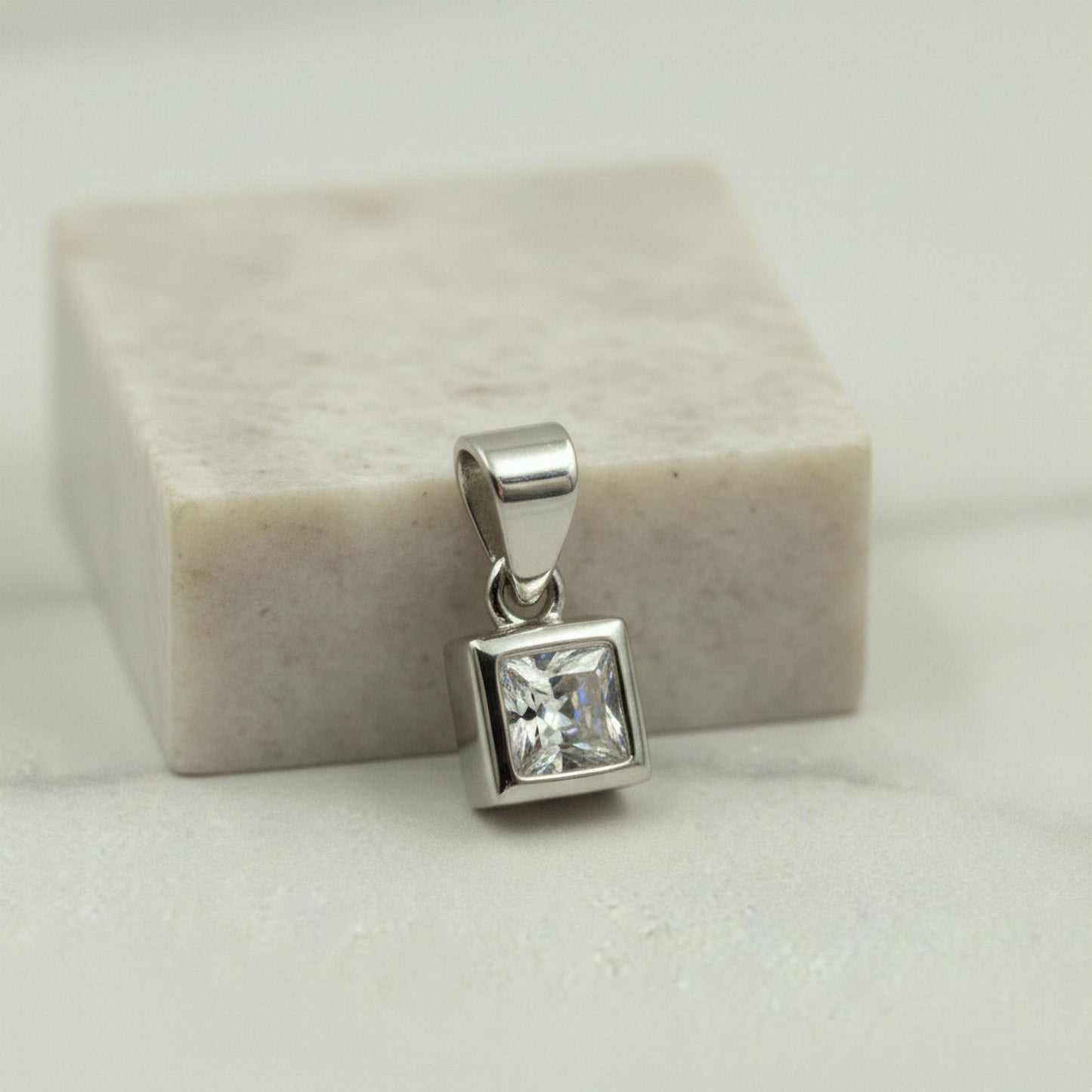 925 Sterling Silver Bezel-Set Princess Cut Cubic Zirconia Pendant and Earrings Set