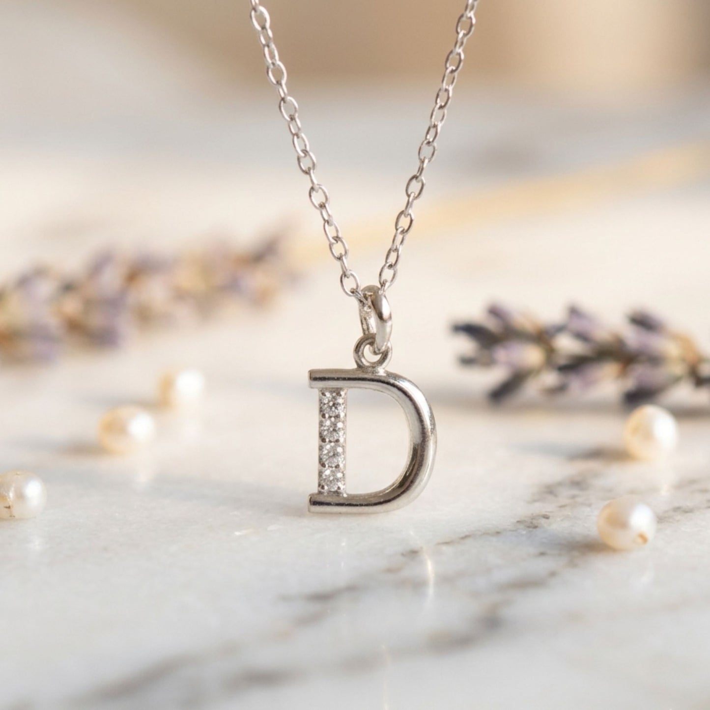 925 Sterling Silver Initial D Necklace With cubic Zirconia