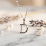 925 Sterling Silver Initial D Necklace With cubic Zirconia