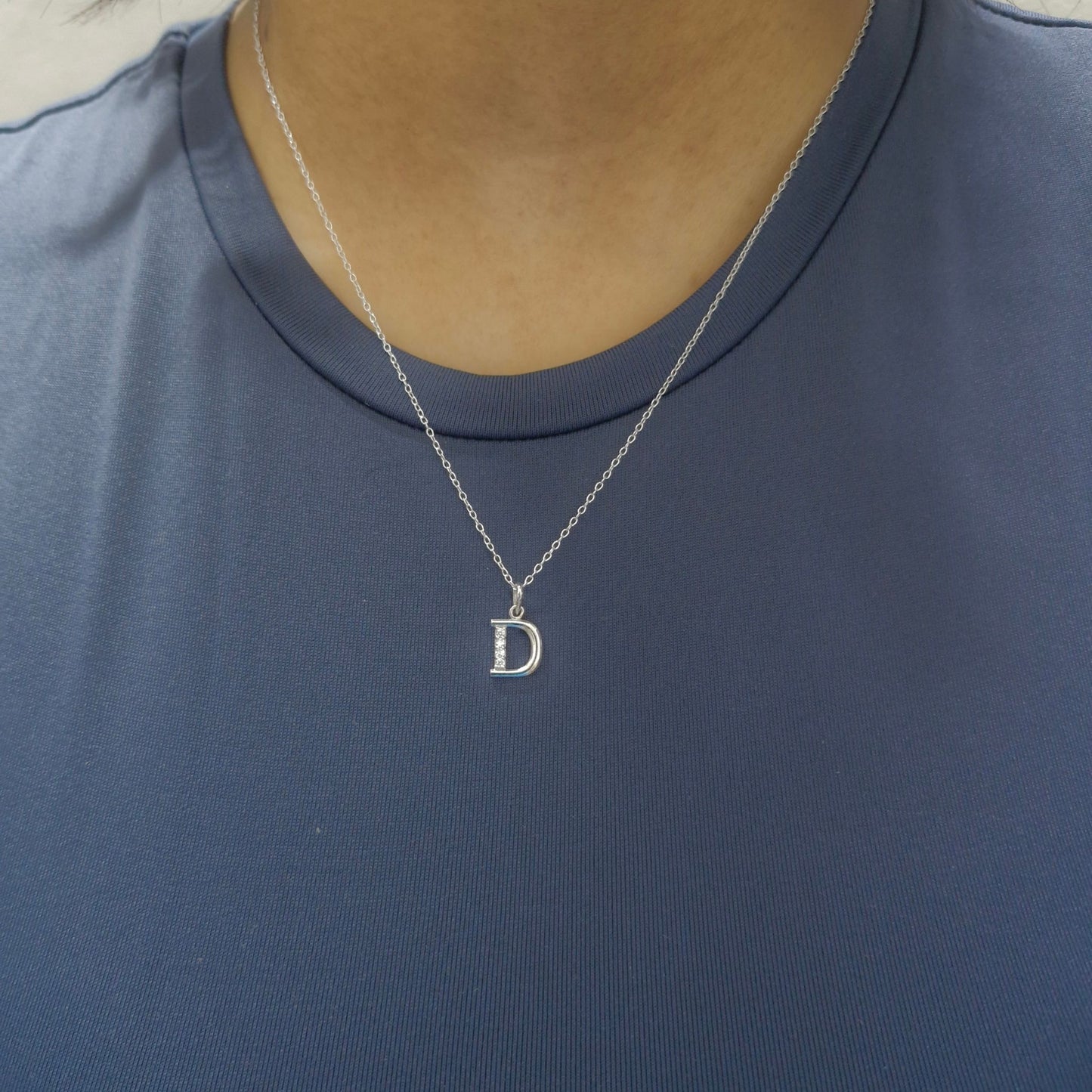 925 Sterling Silver Initial D Necklace With cubic Zirconia