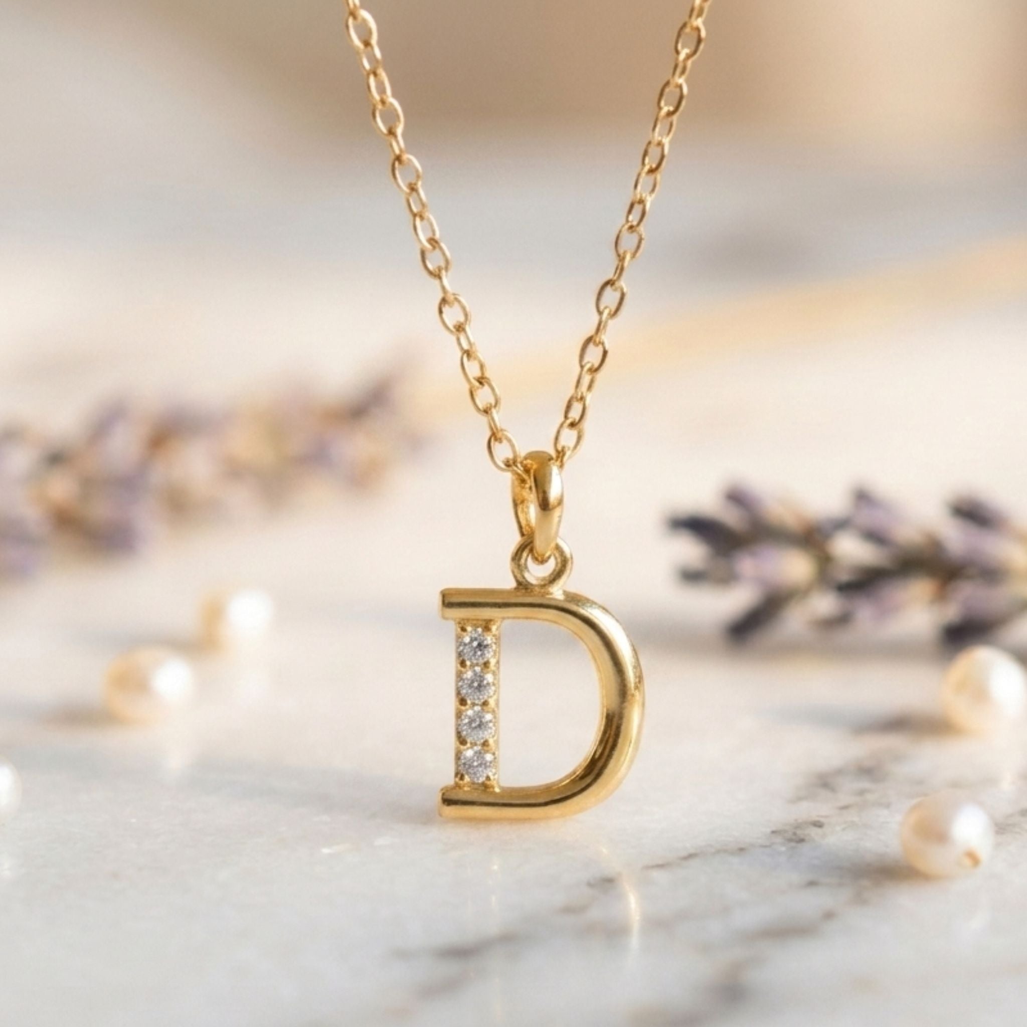 925 Sterling Silver Initial D Necklace With cubic Zirconia