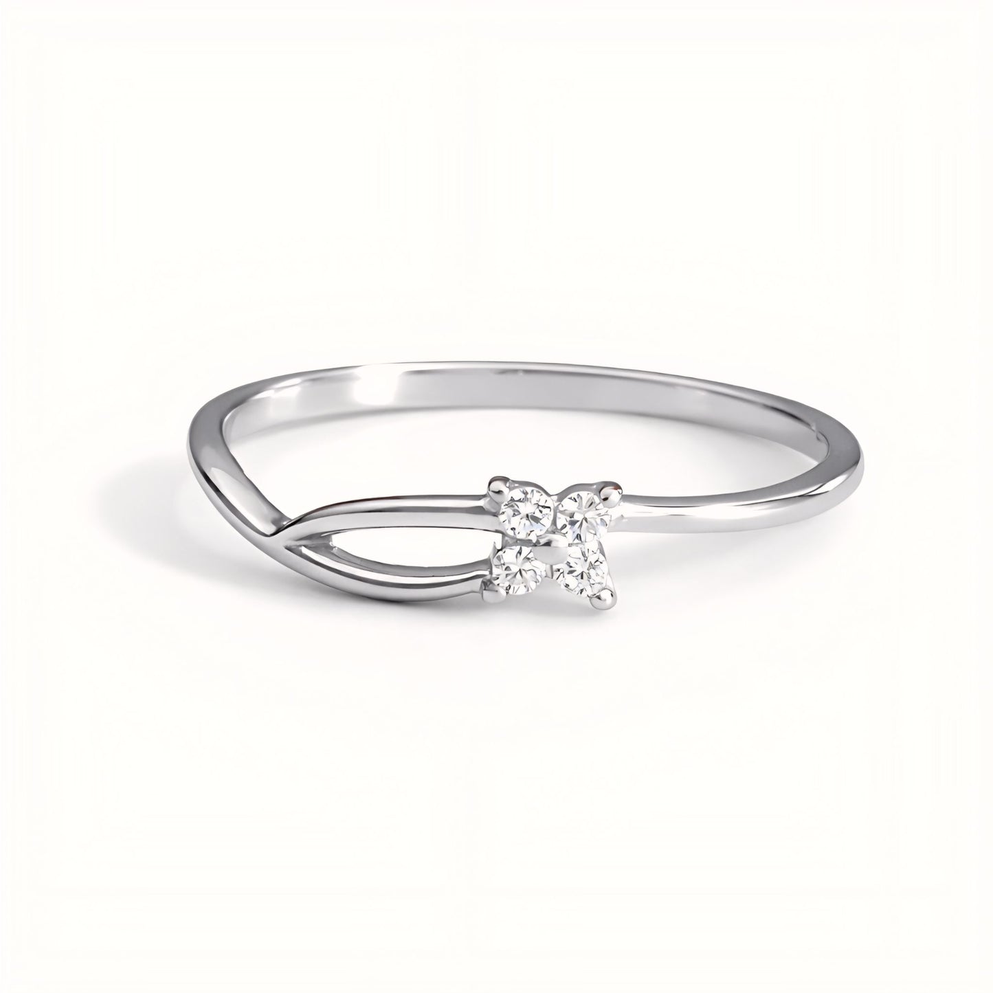 Dainty Leaf-Inspired Sterling Silver Ring with Cubic Zirconia