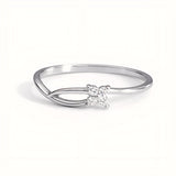Dainty Leaf-Inspired Sterling Silver Ring with Cubic Zirconia