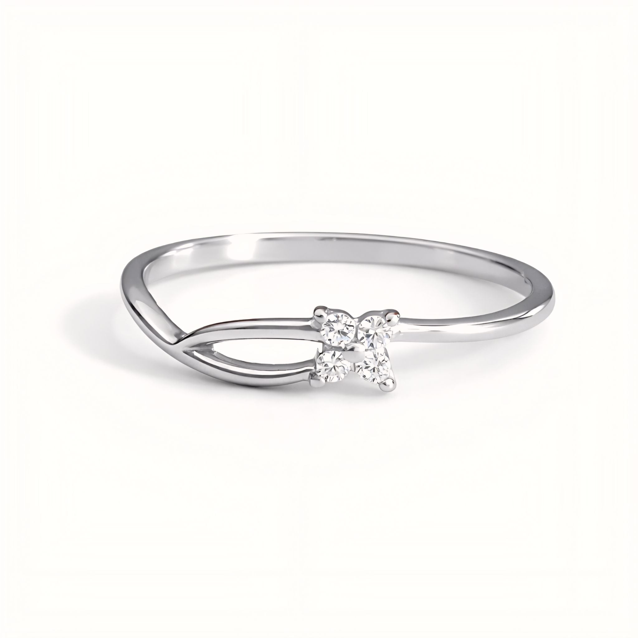 Dainty Leaf-Inspired Sterling Silver Ring with Cubic Zirconia