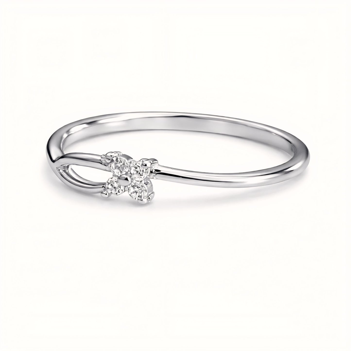 Dainty Leaf-Inspired Sterling Silver Ring with Cubic Zirconia