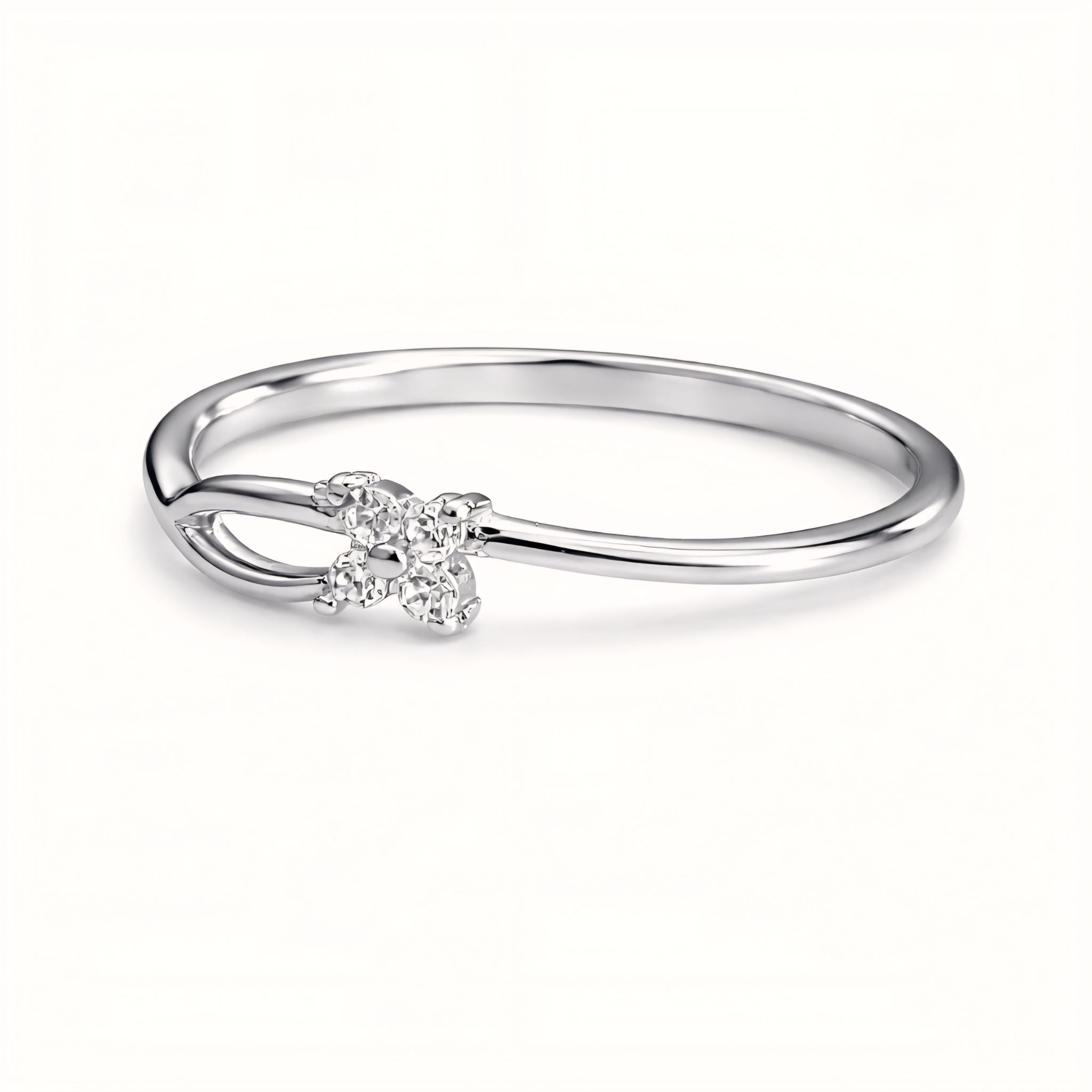 Dainty Leaf-Inspired Sterling Silver Ring with Cubic Zirconia