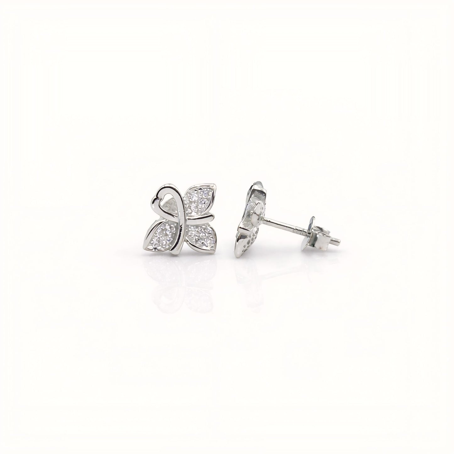 925 Sterling Silver Asymmetrical Butterfly Stud Earrings With Cubic Zirconia