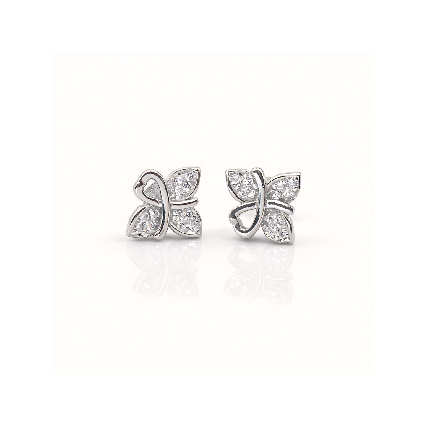 925 Sterling Silver Asymmetrical Butterfly Stud Earrings With Cubic Zirconia