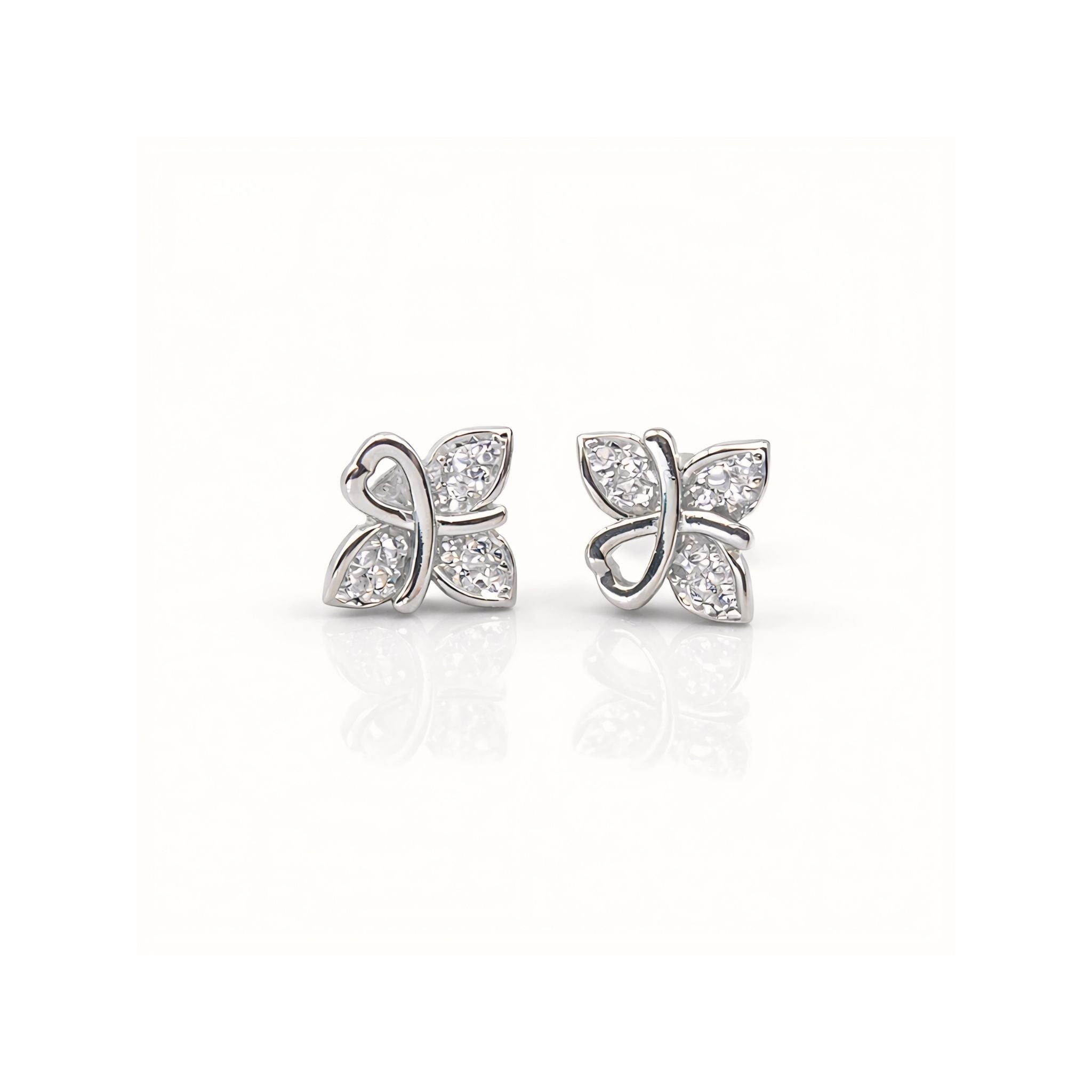 925 Sterling Silver Asymmetrical Butterfly Stud Earrings With Cubic Zirconia