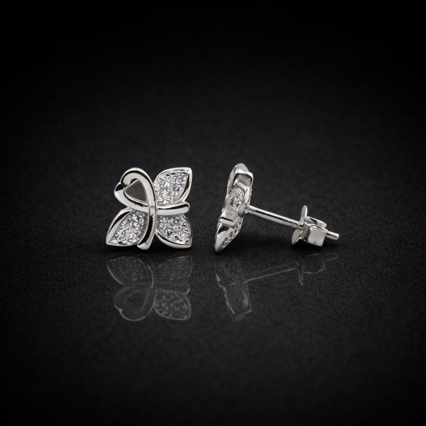925 Sterling Silver Asymmetrical Butterfly Stud Earrings With Cubic Zirconia