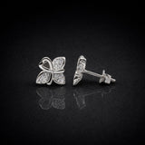 925 Sterling Silver Asymmetrical Butterfly Stud Earrings With Cubic Zirconia