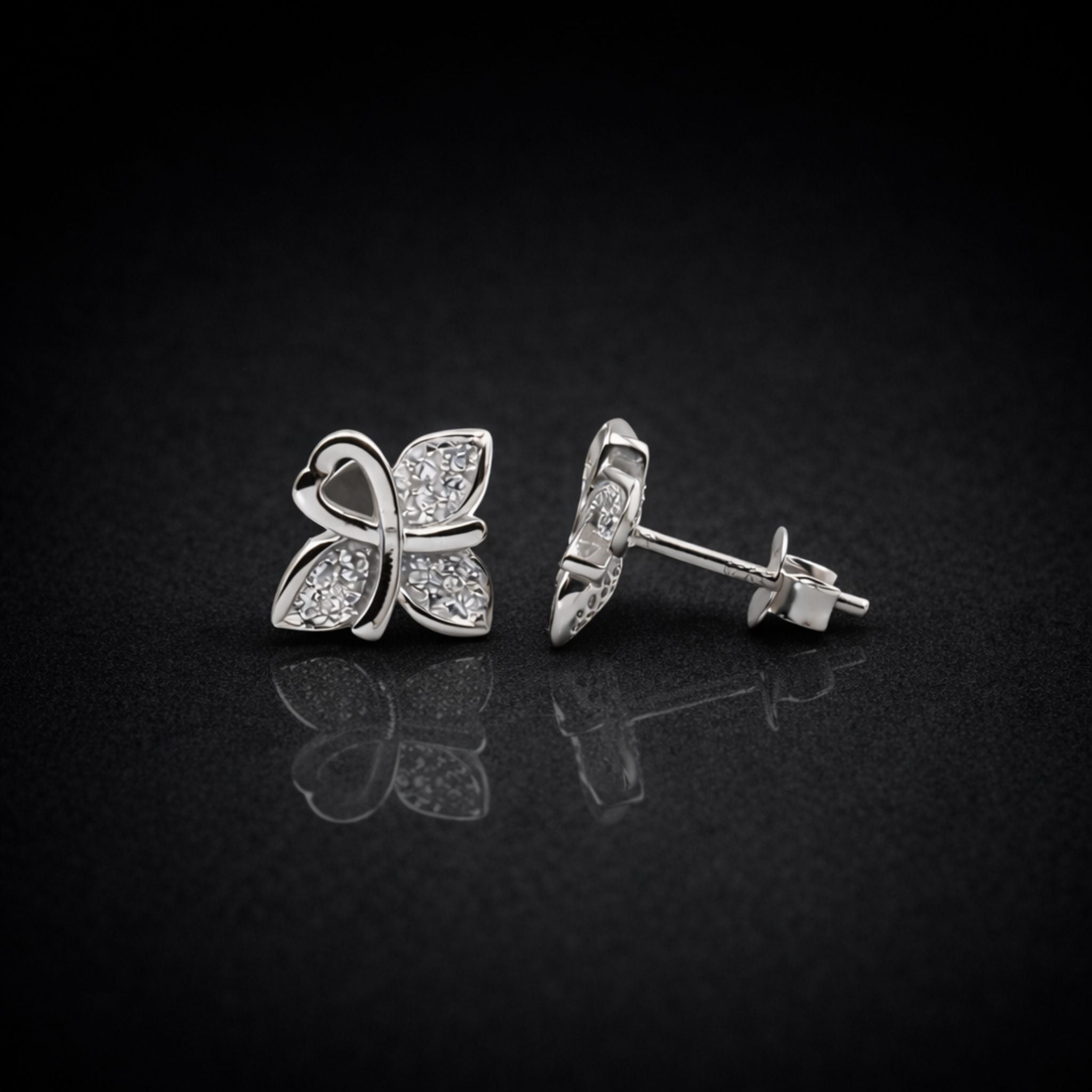 925 Sterling Silver Asymmetrical Butterfly Stud Earrings With Cubic Zirconia