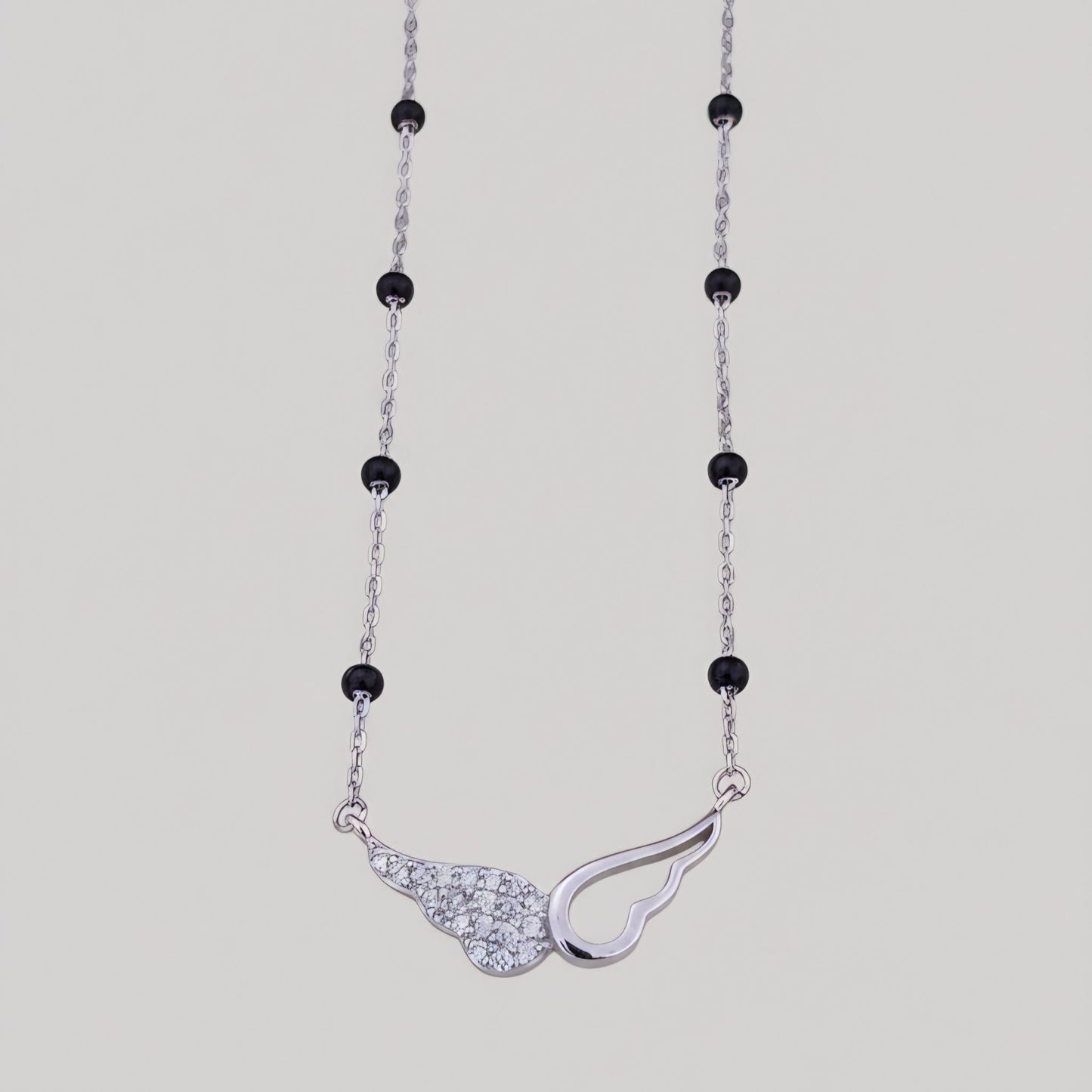925 Sterling Silver Asymmetrical Angel Wing Mangalsutra with Cubic Zirconia