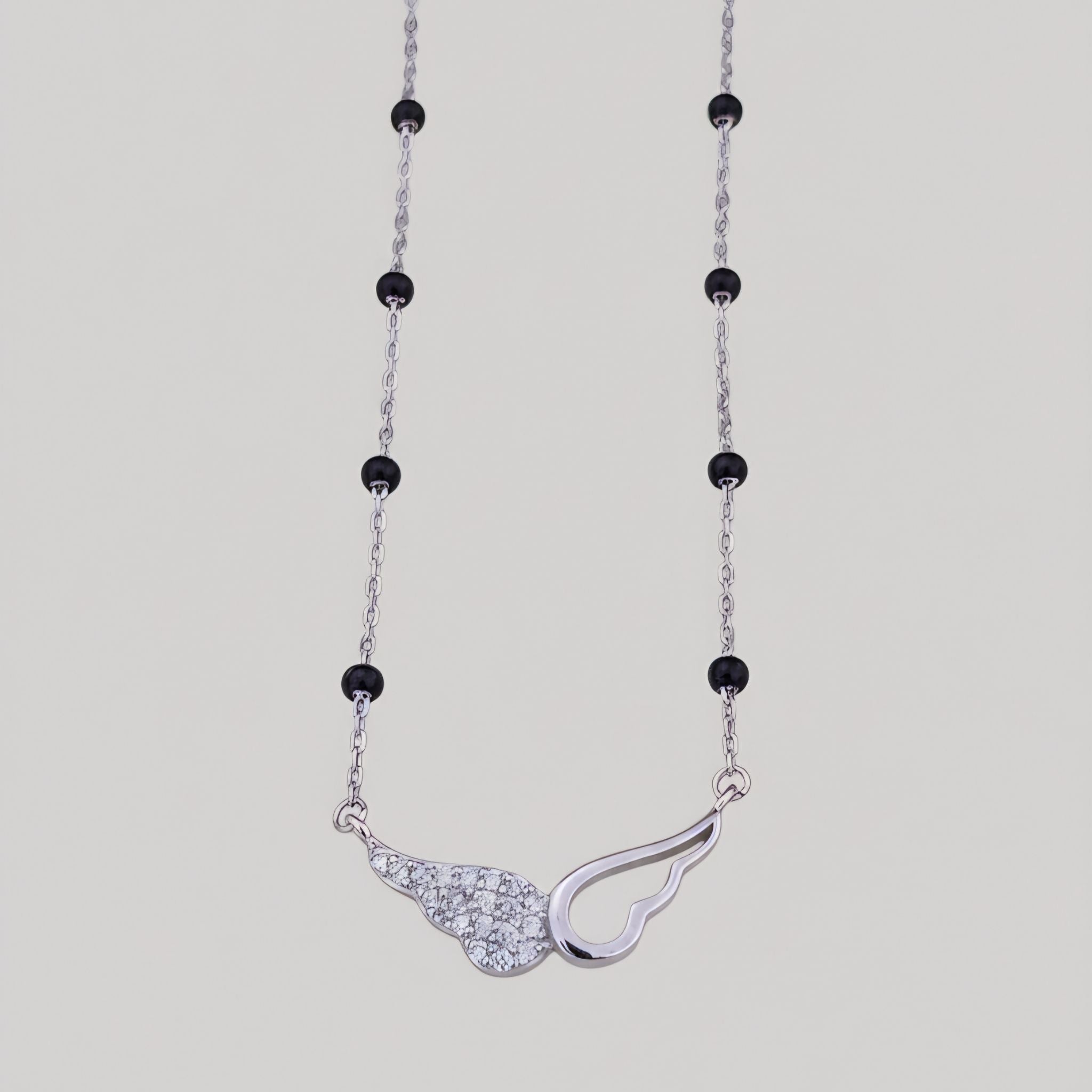 925 Sterling Silver Asymmetrical Angel Wing Mangalsutra with Cubic Zirconia
