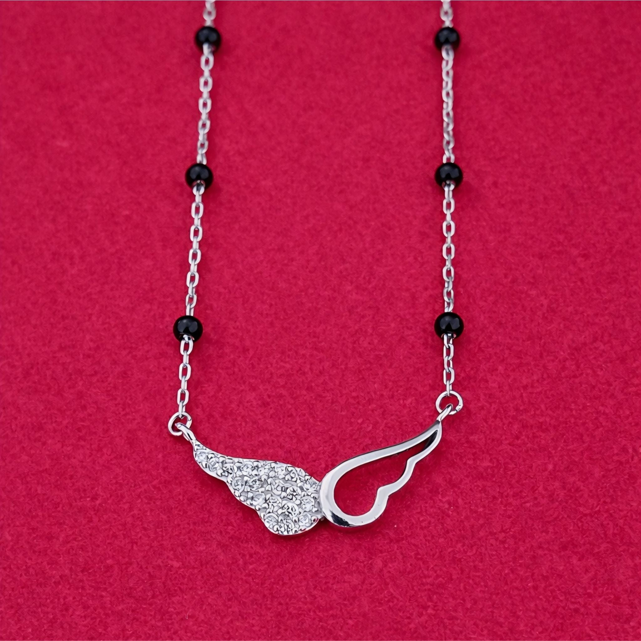 925 Sterling Silver Asymmetrical Angel Wing Mangalsutra with Cubic Zirconia