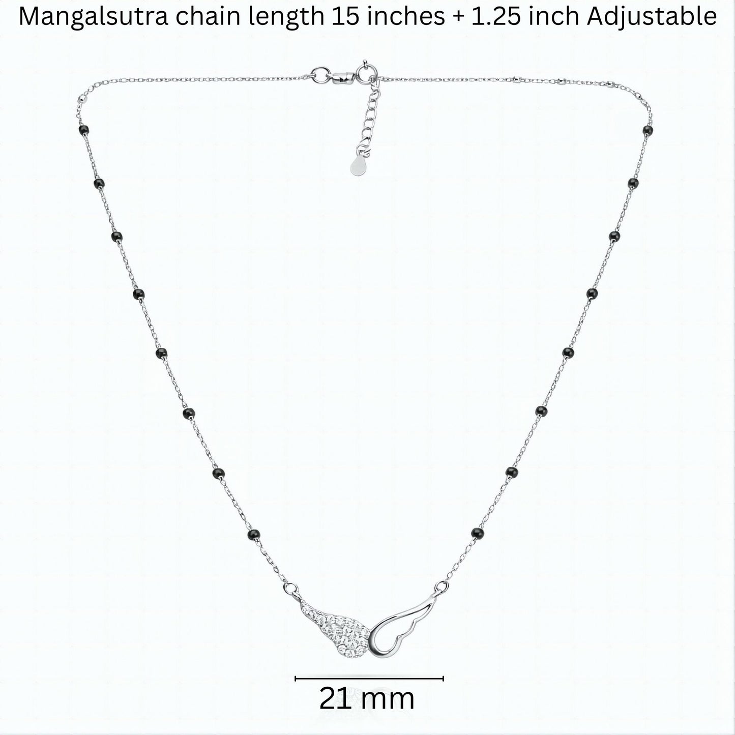 925 Sterling Silver Asymmetrical Angel Wing Mangalsutra with Cubic Zirconia